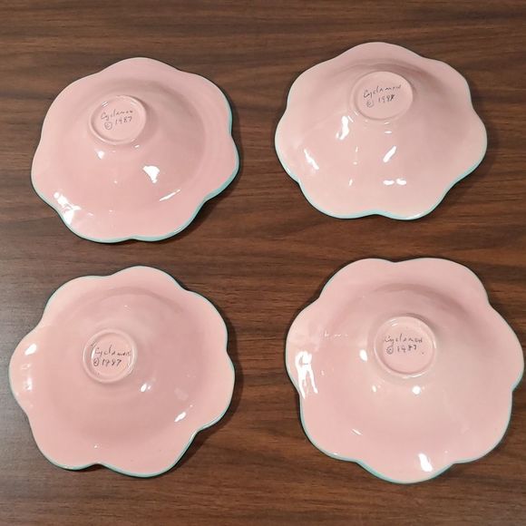 Cyclamen Julie Sanders Vintage Set of 4 Flower Bowls Signed 1987 Exc. Condition - Picture 10 of 10
